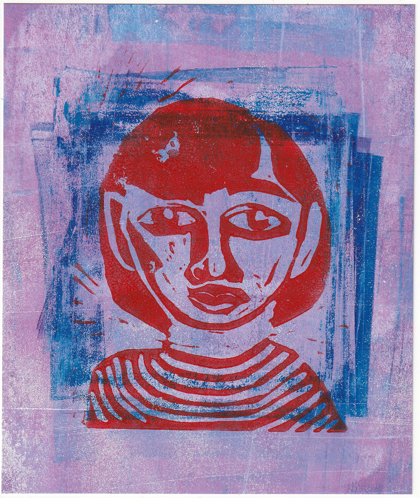 Linocut portrait, mixed print 15 x 17,7 cm