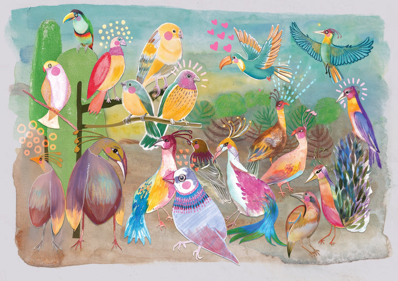Collage of birds eyeing each other 👁️
