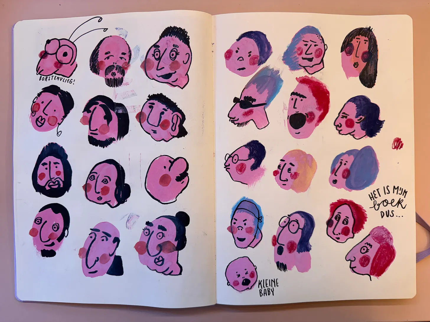 Figuren getekend met Neocolor II-krijtjes