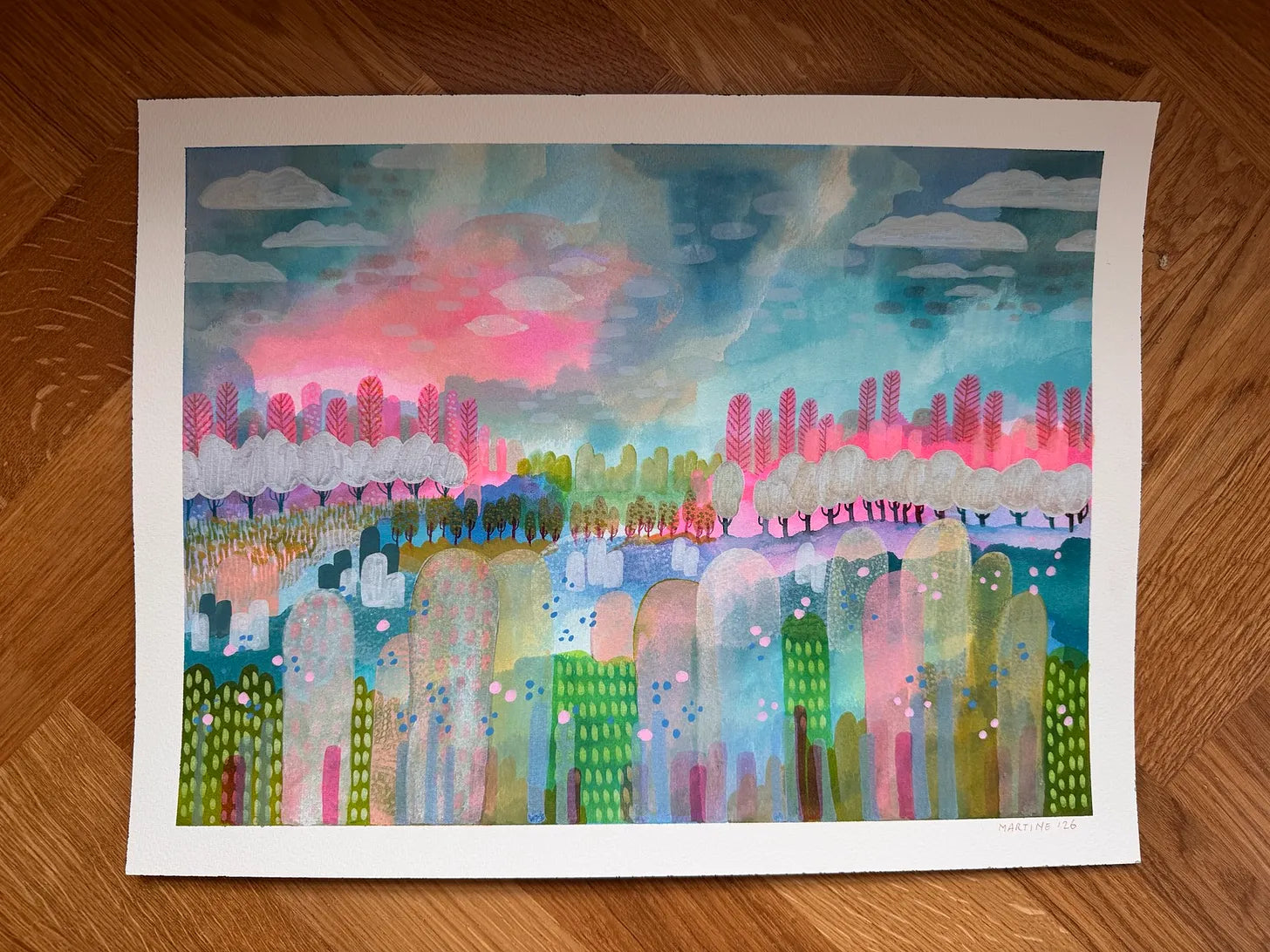 Schilderij van lucht en bomen