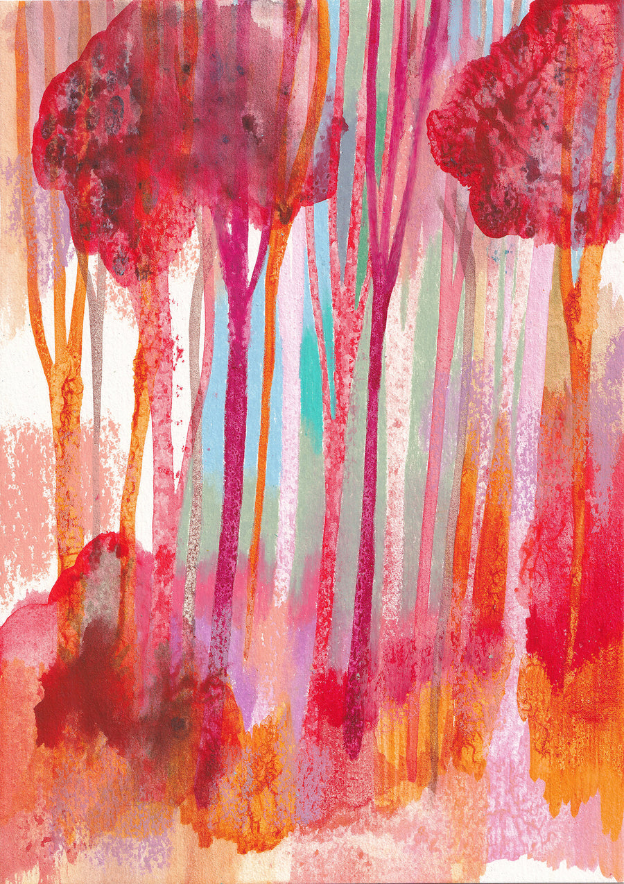 Forest with sunrise - original artwork A5