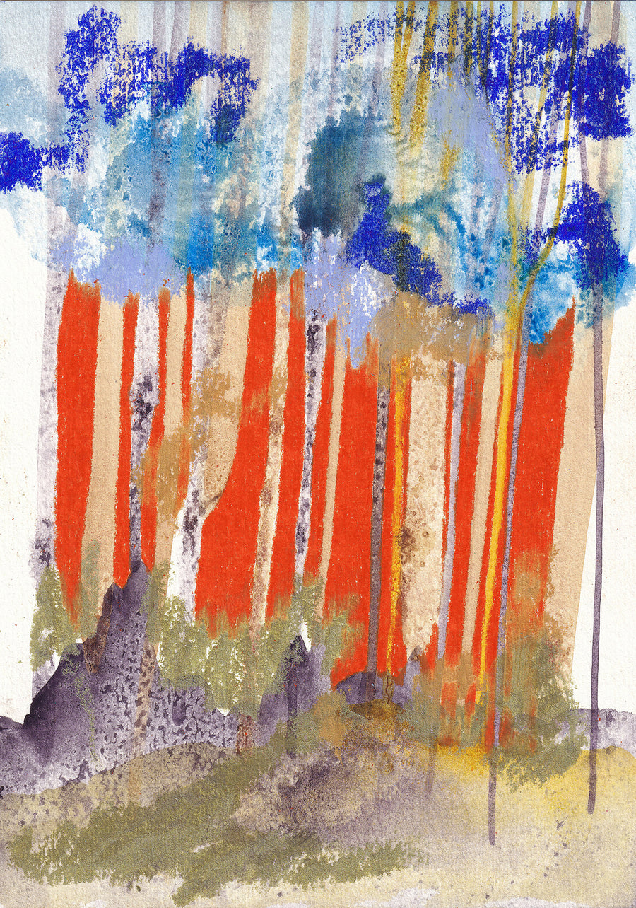 Forest with sunset - original artwork A5