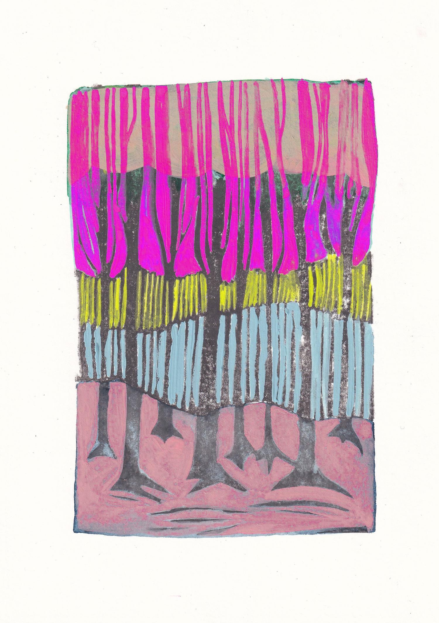 Linocut trees, original artwork A5
